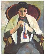 August Macke Embroidering woman Sweden oil painting artist